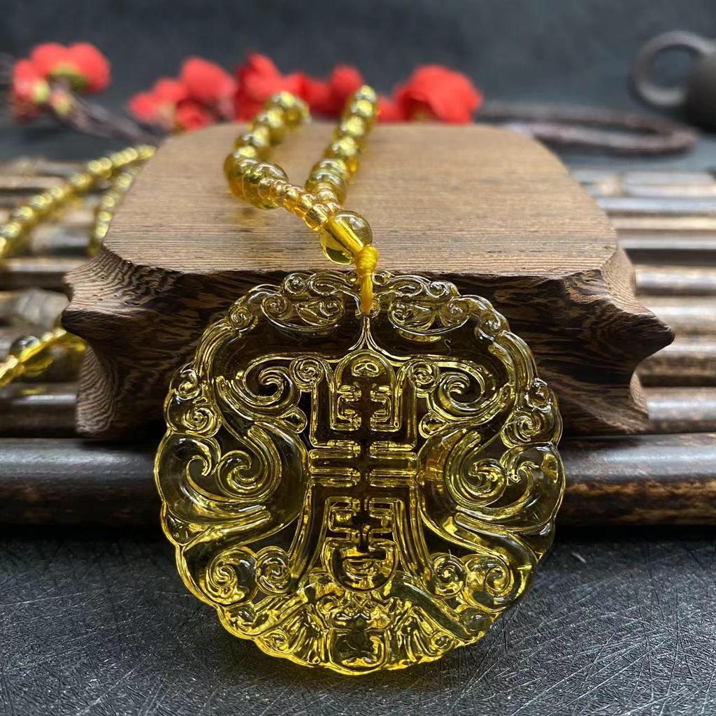 Vintage Double-Sided Pixiu Pendant Necklace: Imitation Jade Glaze, Fu Shou An Kang Charm