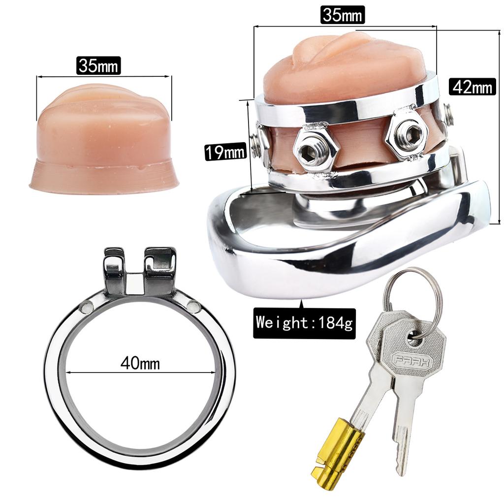 Silikonowa symulowana pochwa ze stali nierdzewnej dla mężczyzn CB Lock Chastity Lock zdejmowany pierścień na penisa Gay Cuckold Sex Toys