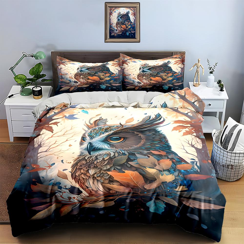Owl autumn motif. Bedding Duvet cover sets Duvet covers Pillowcases gifts (1 * Duvet Cover 2 * Pillowcases, without duvet insert)