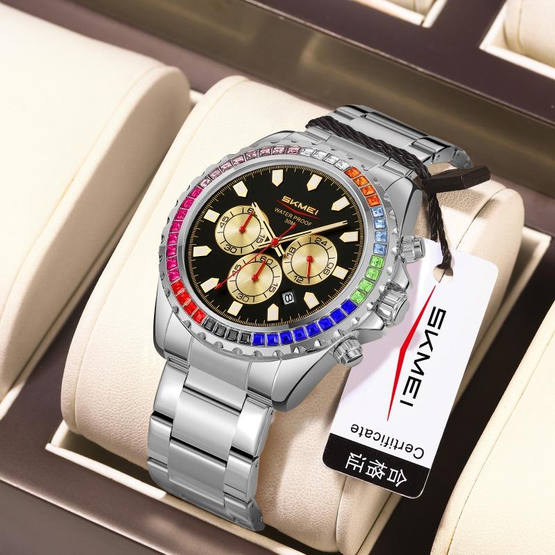 Мужские кварцевые часы водонепроницаемые светящиеся модные деловые с инкрустацией бриллиантами высококачественные часы кварцевые мужские