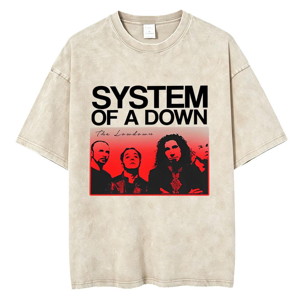 T-shirt Vintage Lavé System Of A Down Homme Rétro Rock Metal T-shirts Oversize Homme Décontracté Coton Haute Qualité