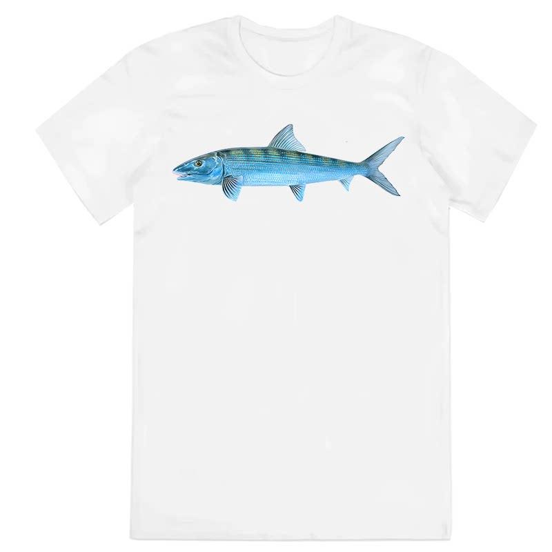 Y2k Summer Marine Fish Handpainted Salmon Sea Fish Fishing Beach Fishing Pure Cotton Printed Loose Shortsleeved Tshirt