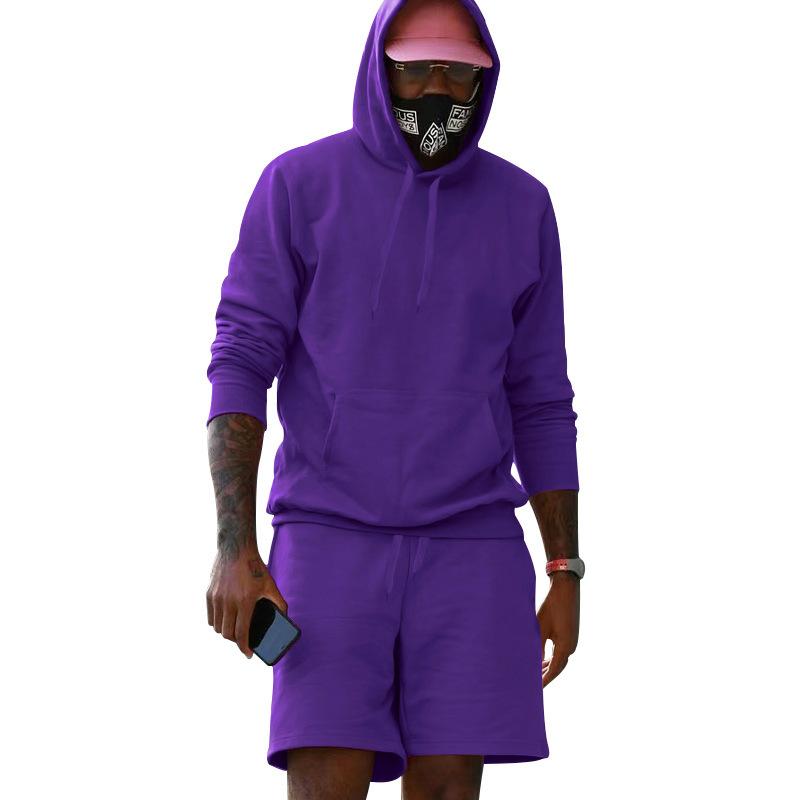 Men's Fleece Hoodie Shorts Two-piece Loose Solid Color Casual Sports Men's Suit