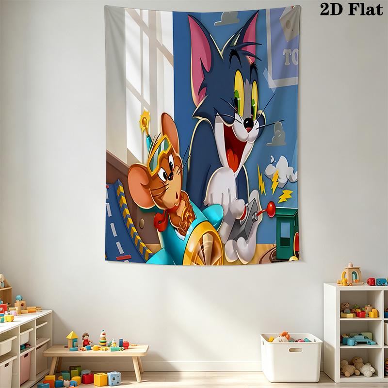Tom Jerry Whimsical Adventure Tapestry Wallmounted Background Cloth Atmospheric Background Cloth Wall Decoration Background Wall Hanging Cloth