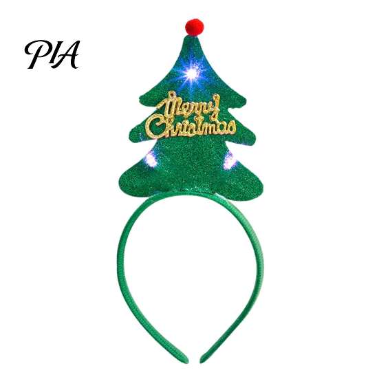 Holiday Headpieces for Kids Adults Light Up Christmas Headbands, Shiny Glitter Santa Hat Tree Reindeer Antler Hairbands, Gift Girls Boys LED
