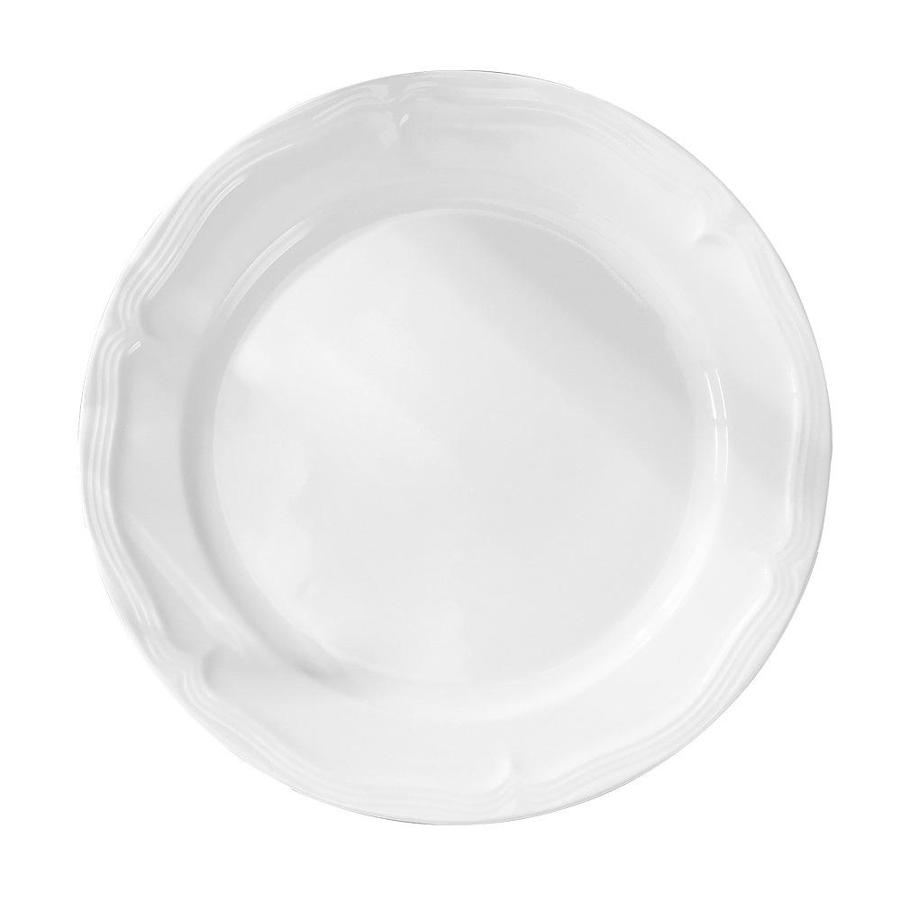 Simple Relief Ceramic Disc Creative Dessert Cake Breakfast Shallow Plate Western Steak Round Flat Plate Household Dish Plate