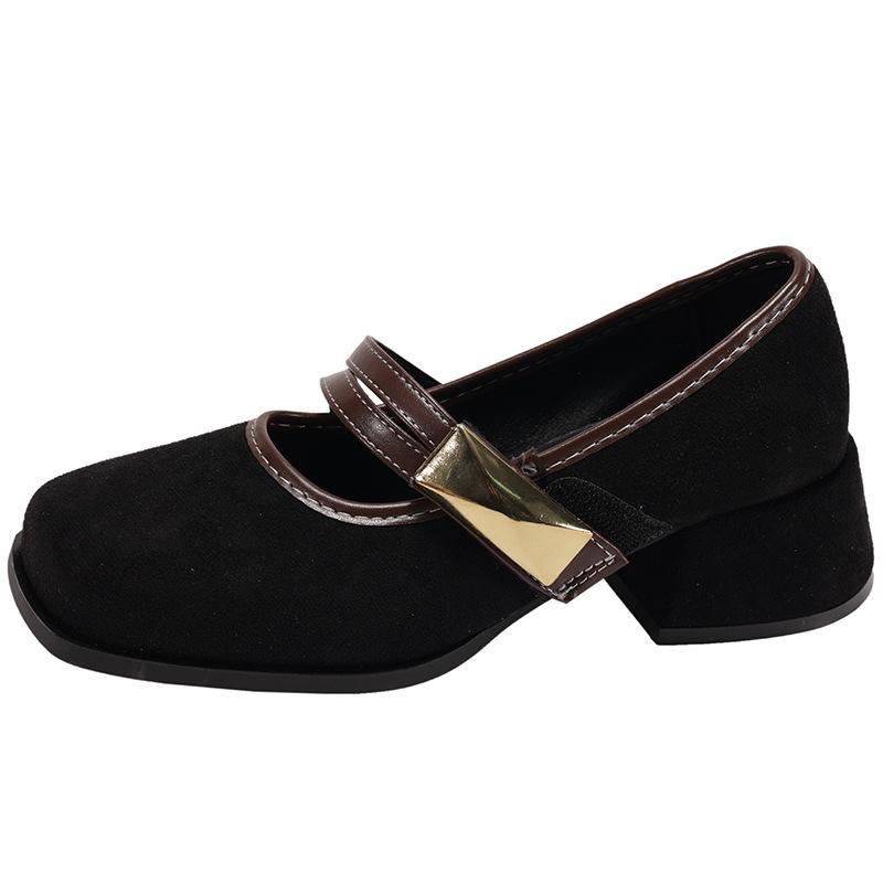 Fashion temperament French retro square head thick heel light mouth single shoes women's 2025 new spring and autumn height increase Mary Jane shoes