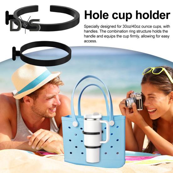 Universal Cup Holder for 30/40oz Tumblers 3-in-1 Beach Bag Attachment with Handles Multi-functional Cup Holder for Bogg Bag