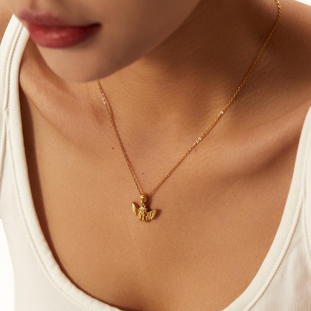 Youthway Popularity Metal Angel Pendant Necklace Stainless Steel Waterproof Chain Gold Plated Charm Jewelry  New
