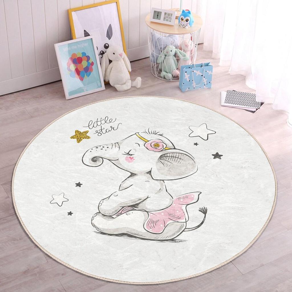 Cartoon Fox Playmat Animal Round Rug Cute Little Koala Round Rug for Kids Room Rug, Nursery Rug, Star Elephant Non Slip Circle Rugs
