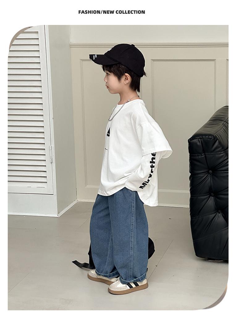 Boys' Trendy Hip-Hop Sweatshirt 2025: Autumn Style, Long-Sleeve Fake Two-Piece for Small and Medium Kids