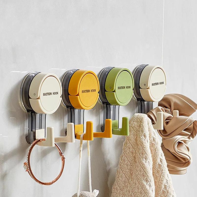 Wall Mounted Vacuum Suction Cup Double Hook No-Drilling Key Towel Hanger Hook For Bathroom Kitchen Removable Storage Hook