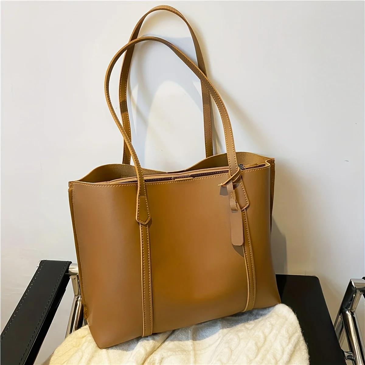 

Модная минималистичная и вместительная сумка-тоут из мягкой кожи, повседневная и универсальная сумка через плечо