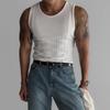 Herren Rippstrick Tanktop Slim Fit Ärmellos Muskelshirt Lässig Einfarbig Rundhalsausschnitt Weste
