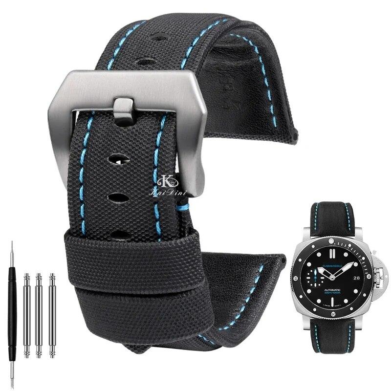 

Нейлоновый кожаный ремешок для часов 22 мм, 24 мм, 26 мм для Panerai PAM01661 441 Marina, ремешок для часов, черный, синий, аксессуары для часов Black blue silver 22mm