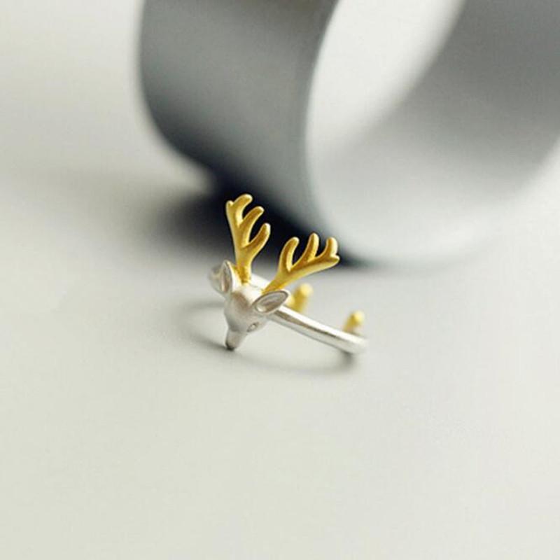 New Arrival Fashion Cute Animal 925 Sterling Silver Jewelry Popular Elk Antler Deer Female Opening Beautiful Ring R198