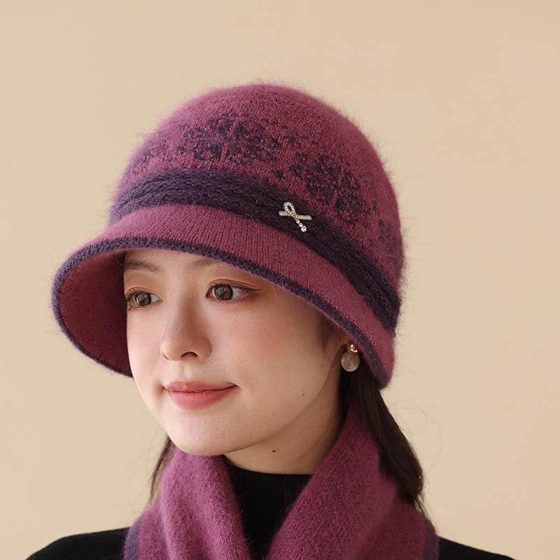 New Autumn and Winter Thickened Color Matching Thermal Hat Cold Mother Basin Hat Middle-aged and Elderly Fashion Hat