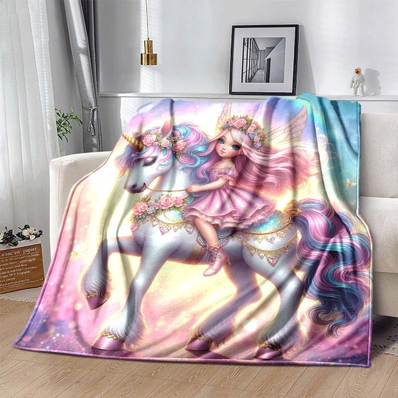 1pc Unicorn Printing Lightweight Flannel Blanket, Comfortable and Warm Blanket, for Camping Sofa Bed and Couch Office, in All Seasons