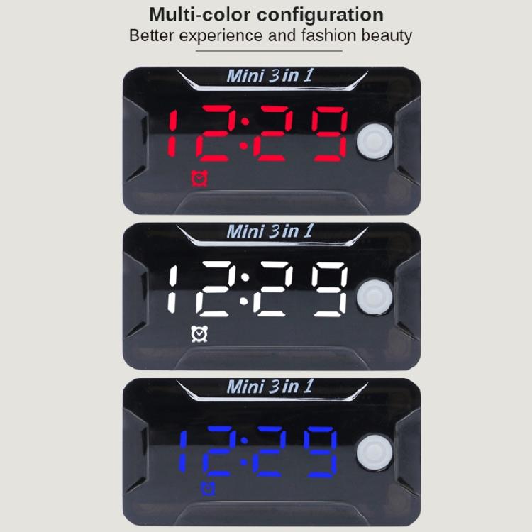 Digital Car Motorcycle Thermometer Voltmeter 3 In 1 Electronic Clock LED Watch