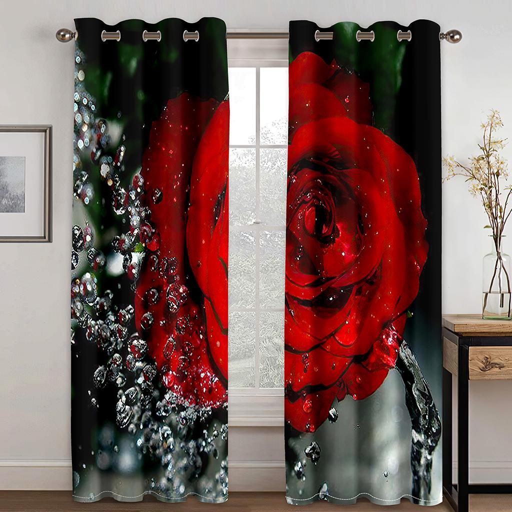 Romantic Red Rose Flowers Love Girl On Sale Window Curtains Drapes for Kids Bedroom Living Room Kitchen Door Home Decor 2Pieces