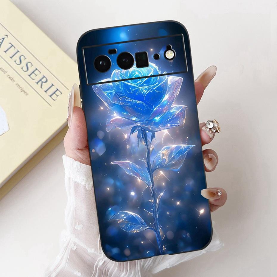 Beautiful Floral Painting Phone Case For Google Pixel 6 Pro 6a Black Silicone Soft Cover For Google Pixel6 6a 6Pro Cases Bumpers