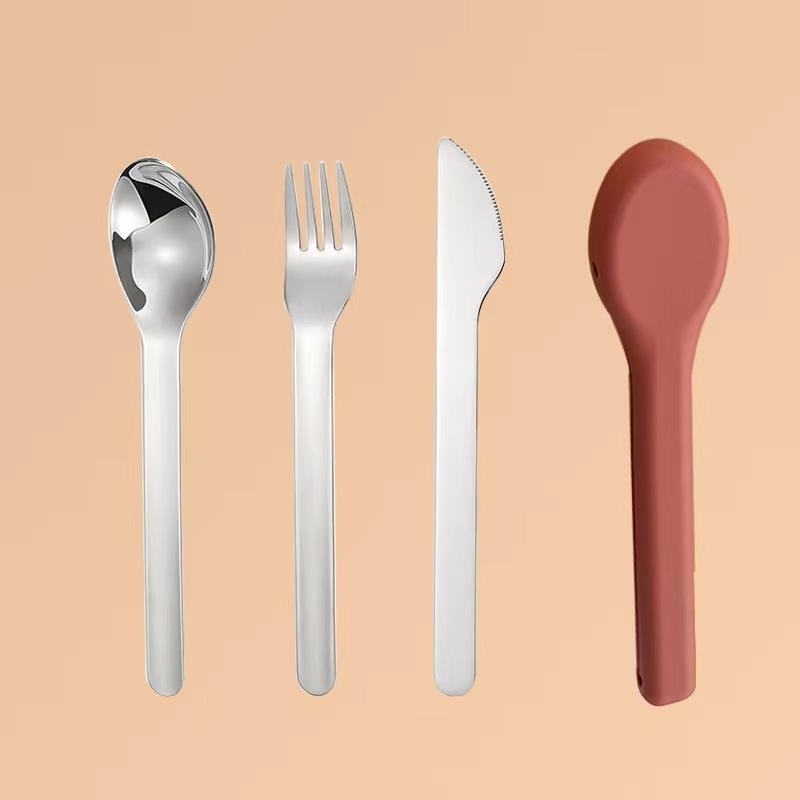 Přenosná sada příborů do kapsy, 3dílná sada vidličky, lžíce, nože s pouzdrem na oběd, cestování, kempování, do školy, do práce, na pikniky