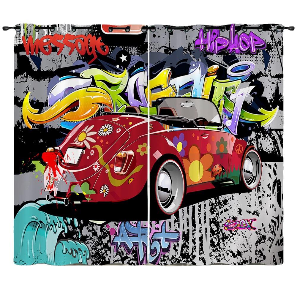 3D Graffiti Pattern Digital Printing Curtain Blackout Punching