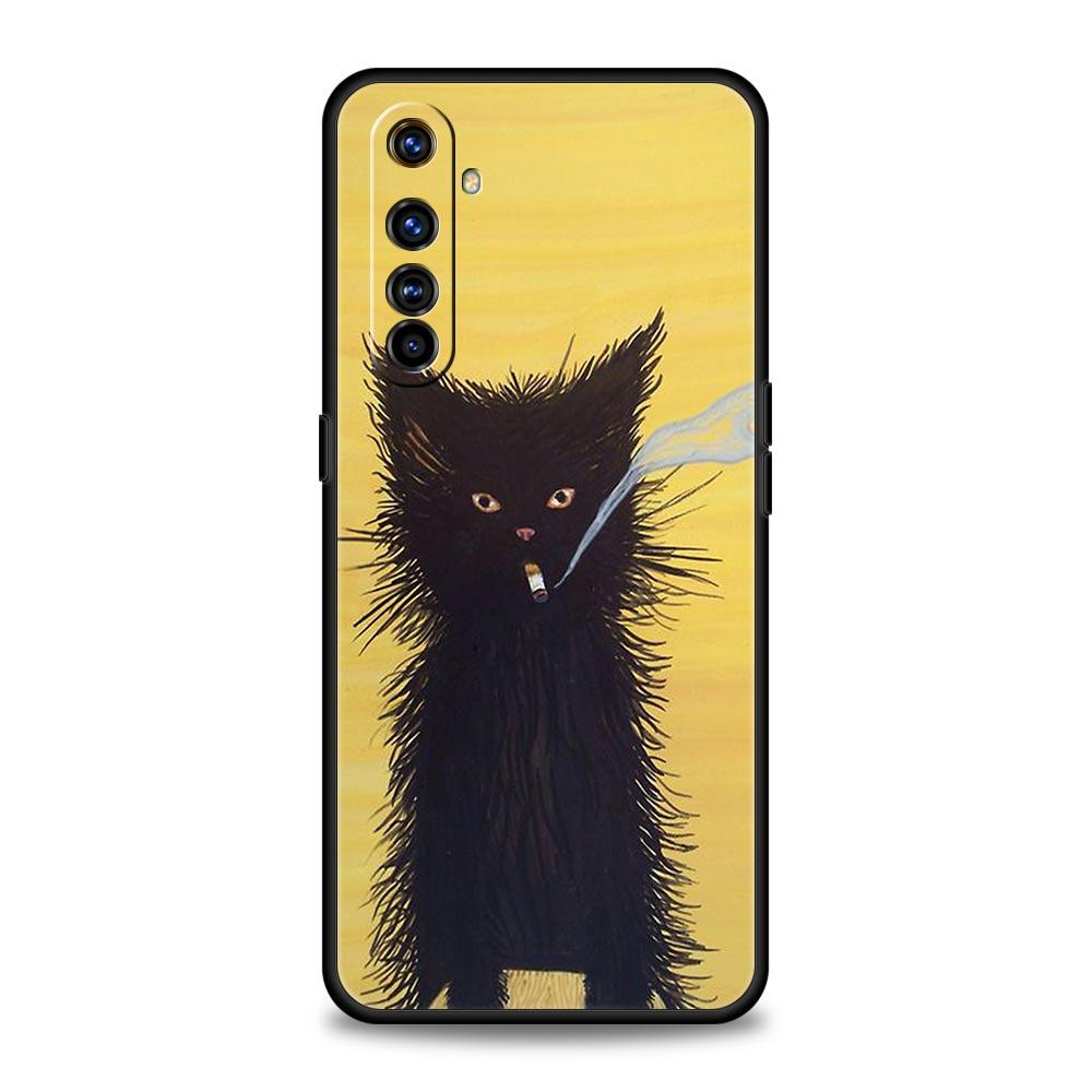 Fashion Kitten Smoking Pattern Case For Realme C67 C63 C55 C53 C35 C25 C21 GT 2 3 5 6 10 11 12 13 Pro Plus Soft TPU Phone Cover