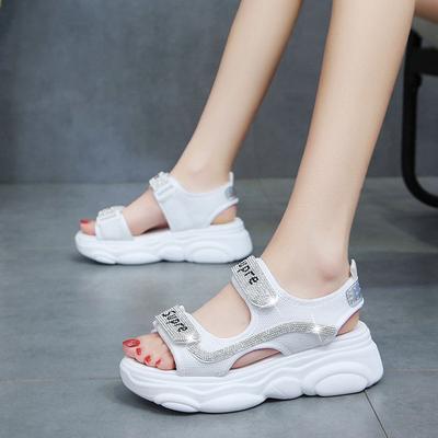 Muffin Platform Sandals Women Ins Tide 2025 New Internet Celebrity Summer Dad Shoes Casual Flat Soft Sole Bright Diamond Shoes
