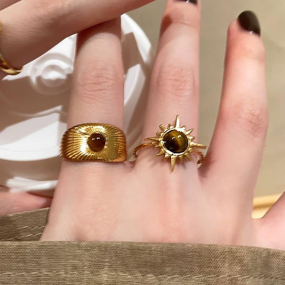 Vintage Maillard Sunflower Open Adjustable Ring Unisex Cool Elliptical Geometry Fashion Jewelry for Women Men