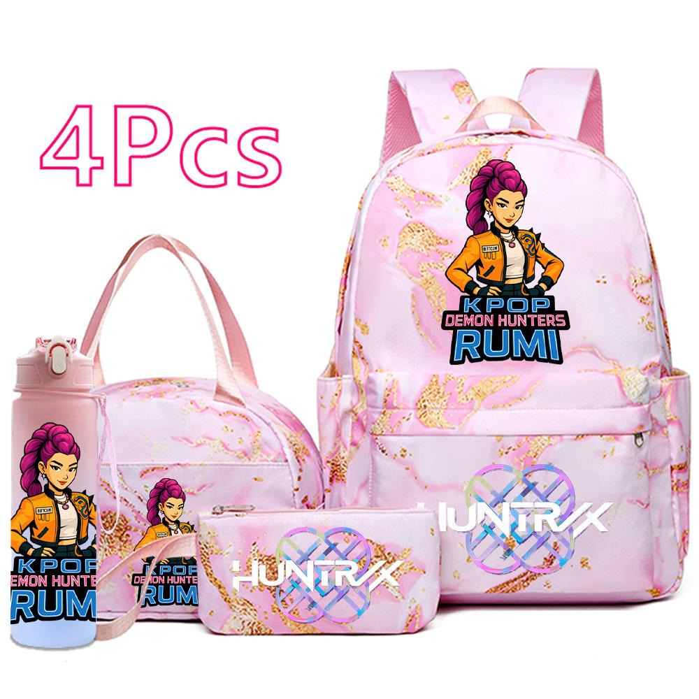 4Pcs/set K-Pop Printed Backpack Handbag Pencil Case with 750Ml Water Bottler for Teenager Boy Girl Schoolbag Large Capacity Bookbag Kid Gift Mochila