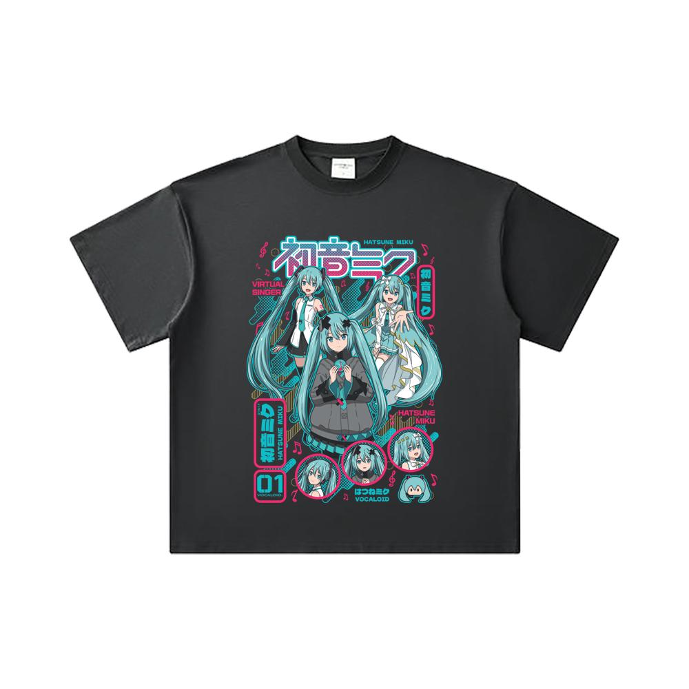 260 GSM Double Yarn 32 Count 100% Cotton Vocaloid V1 Hatsune Miku Print Unisex Heavy Cotton T Shirt