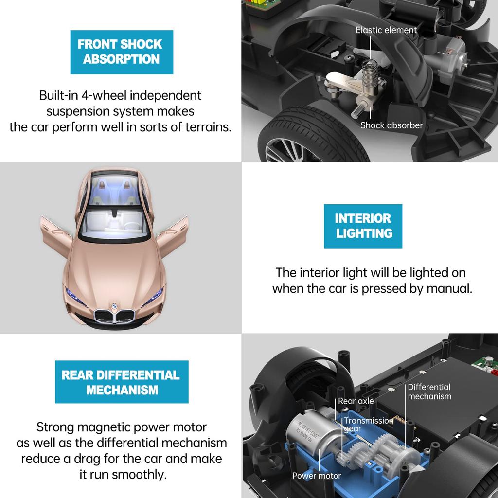 RASTAR 114 Scale BMW i4 Concept RC Model Car with LED Interior Lights, Illuminating Headlights and Taillights, Manually Openable Left and Right