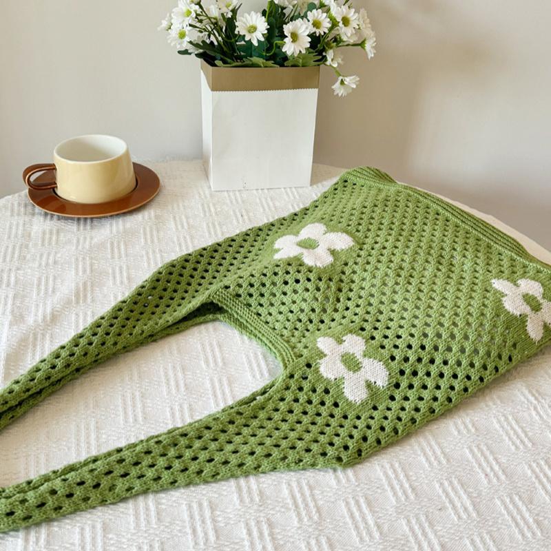 Damen-Umhängetasche mit großem Fassungsvermögen, modisches Blumenmuster, gehäkelte Tragetasche, All-Match-Tasche, süße Gürteltasche, Stricktasche