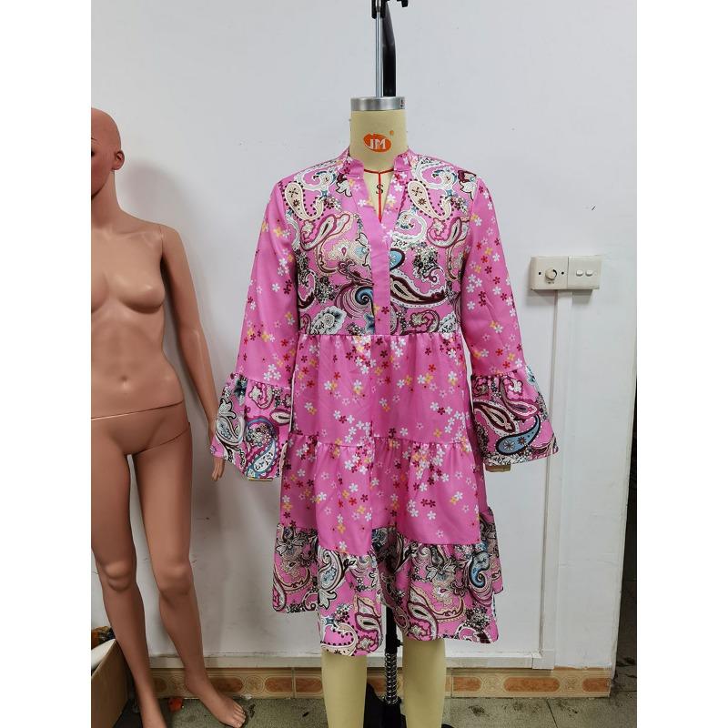 Women S Summer Floral Print Mini Dress Flared Sleeve