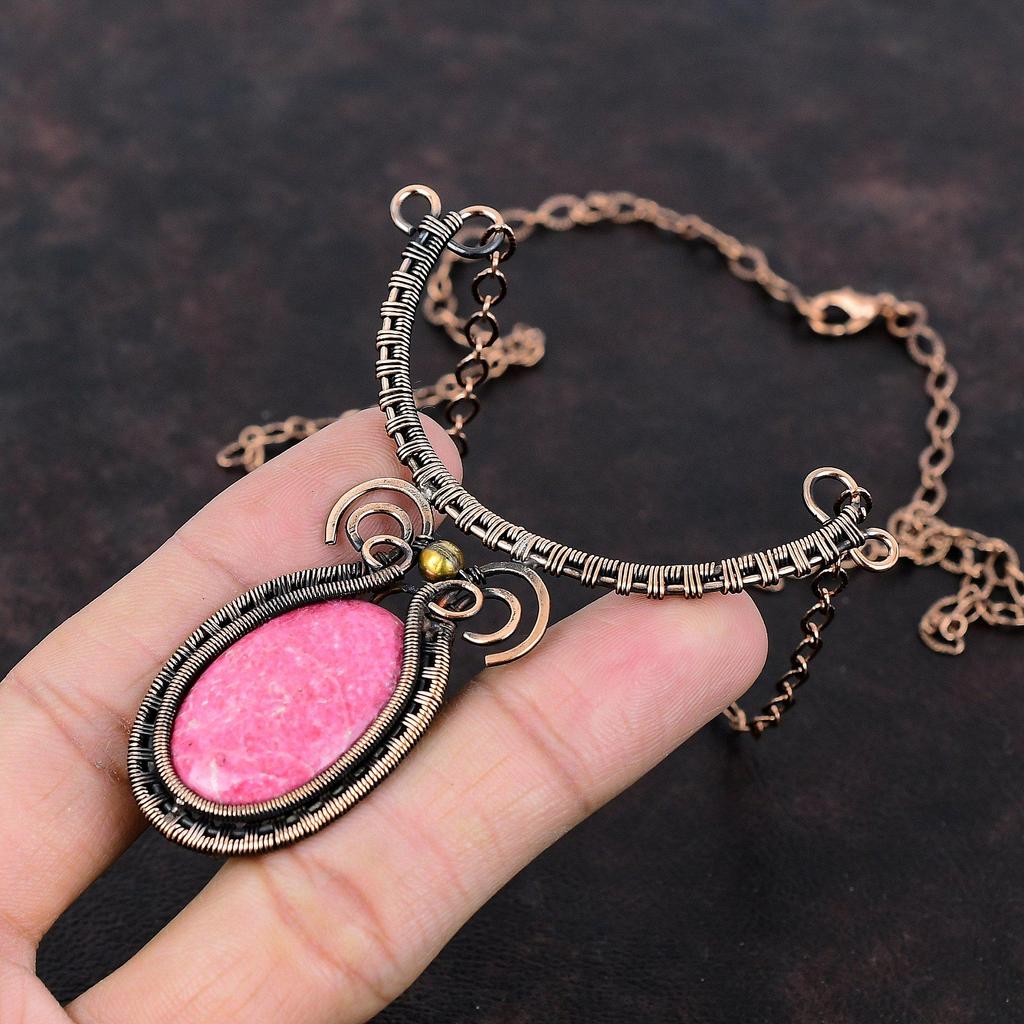 Thulite Gemstone Necklace Copper Wire Wrapped Necklace Handmade Copper Jewelry Adjustable Necklace Amazing Wire Wrapped Jewelry Wedding Gift