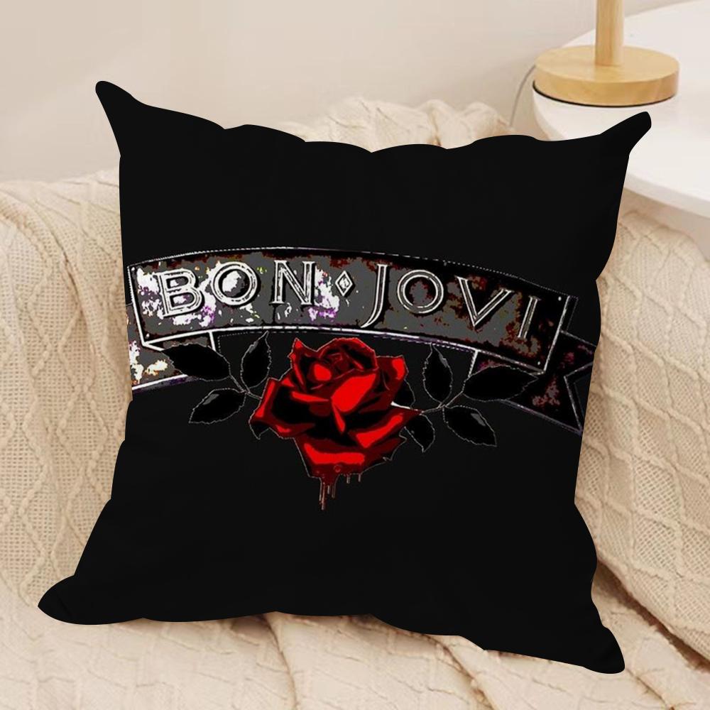 B-Bon J-Jovi Band Cushion Cover Soft Plush Fabric Double-Sided Printed Sofa Cushion Cover for All Seasons Home Decor Gift