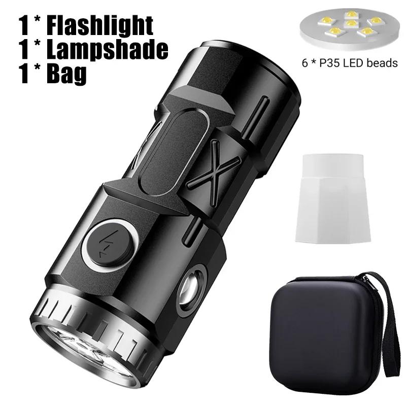 New Ultra Bright Flashlight 6*P35 LED Mini Outdoor Powerful Torch USB Rechargeable Waterproof Light With Magnet Emergency Lamp