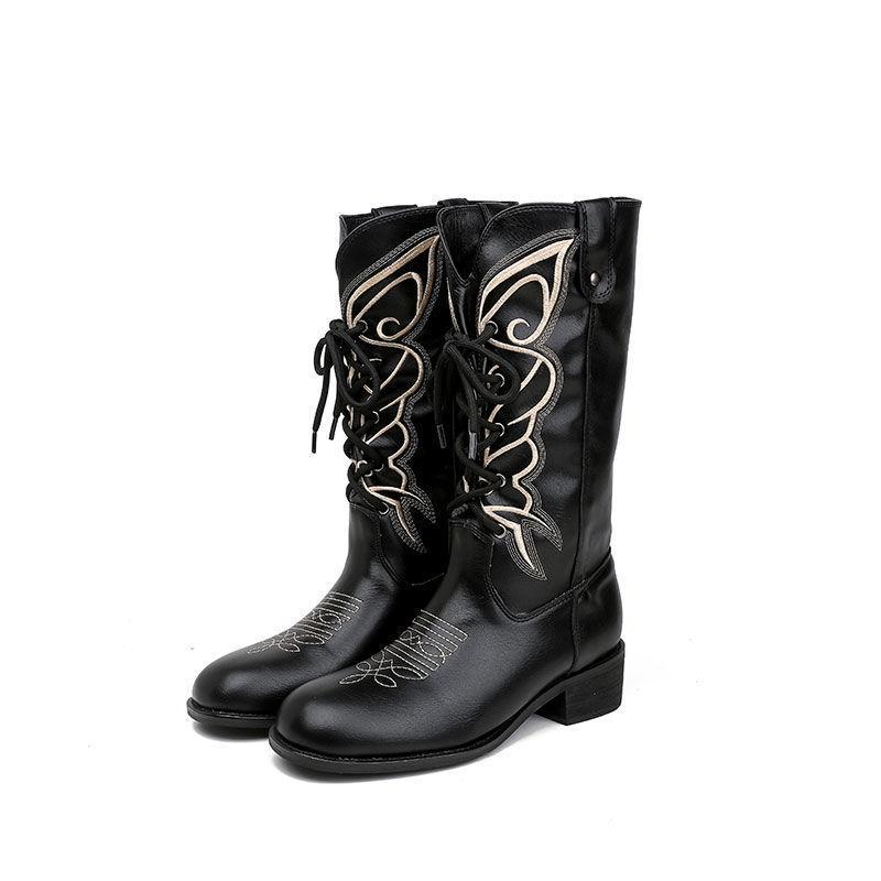 

Western cowboy boots embroidered medium tube knight boots 2025 new fashion summer boots women Maillard Martin boots women 42
