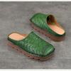 Johnature Genuine Leather Retro Weaving Square Toe Women's Slippers Versatile Outerdoor Flat Slip-on Shoes