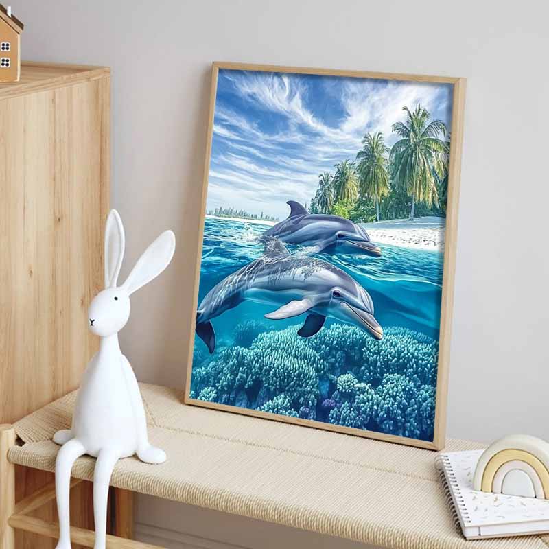 New Arrival 5D DIY Full Circle Diamond Painting "Dolphin" Embroidery Cross Stitch Home Decor Gift