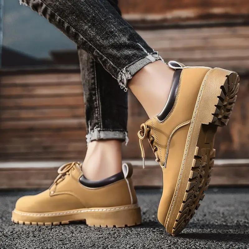 Men's Leather Shoes Retro Thick Sole New In Platform 2024 Male Casual Shoe Cowhide Free Delivery Shipping Common Trend