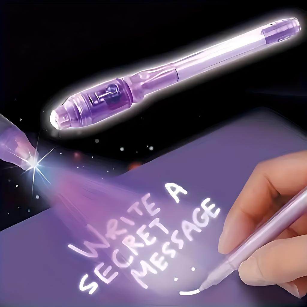 20 Stück Unsichtbarer Tintenstift Set - Geheime Nachrichten schreiben - Inklusive UV-Licht zum Enthüllen von Nachrichten, Farbe des Stifthalters ist zufällig.