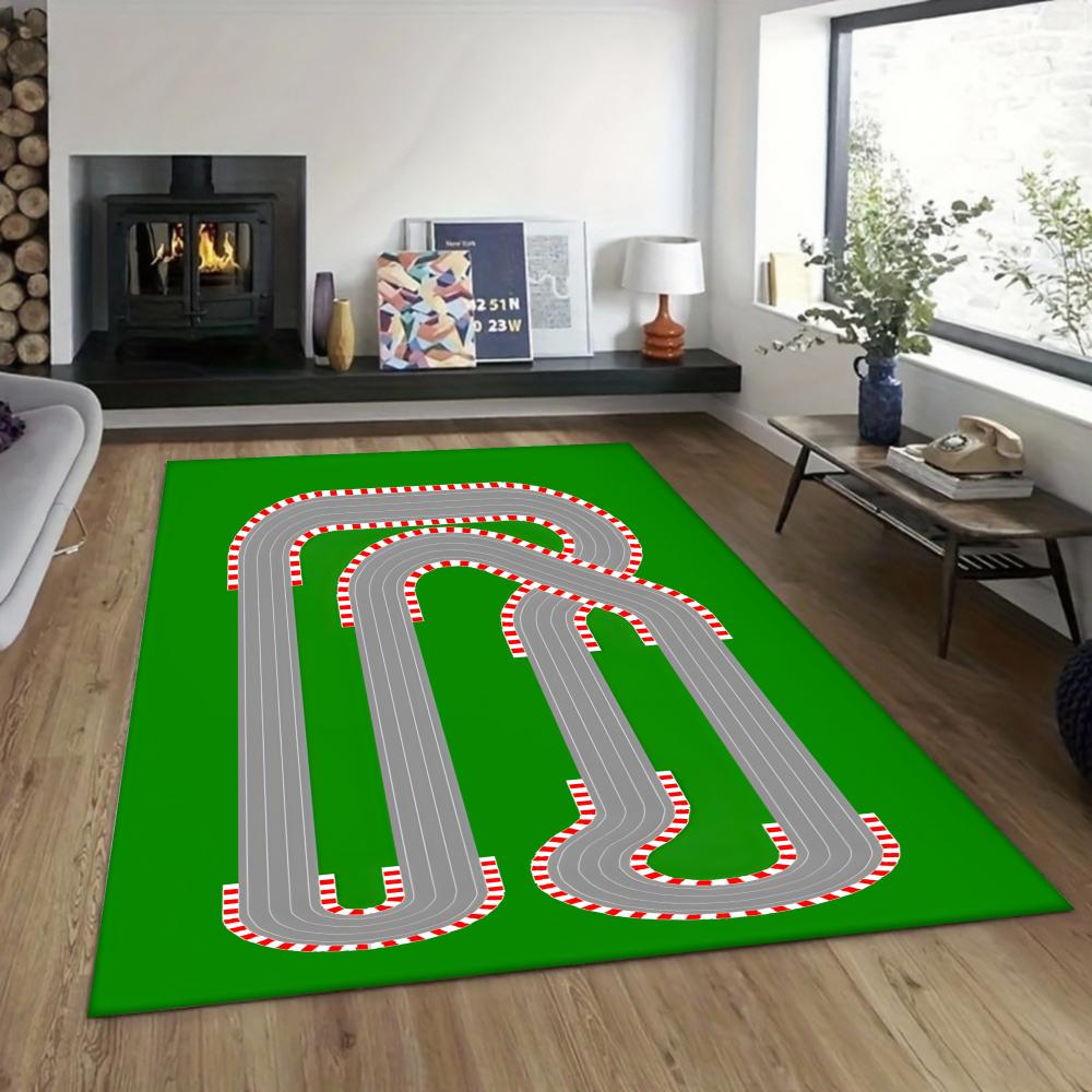 

Green Racing Track Carpet Mat for Living Room Home Decoration Kids Play Rug Black Racecar Floor Mat Game Room Decor Non Slip 40X60CM