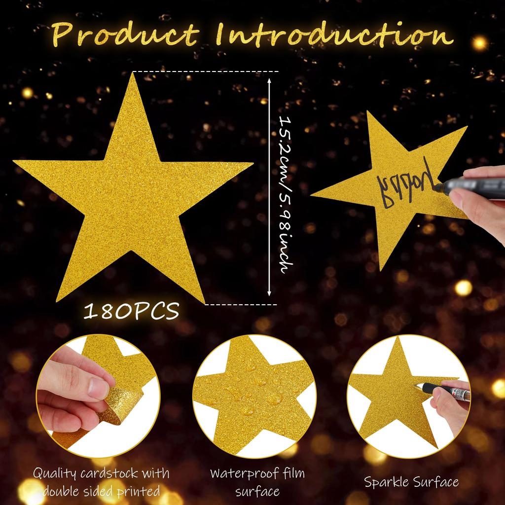 180 szt. Brokatowe wycinanki gwiazd, dwustronnie drukowane papierowe wycinanki gwiazd, wycinanki z tektury gwiazd do malowania DIY, brokatowe wycinanki gwiazd, konfetti