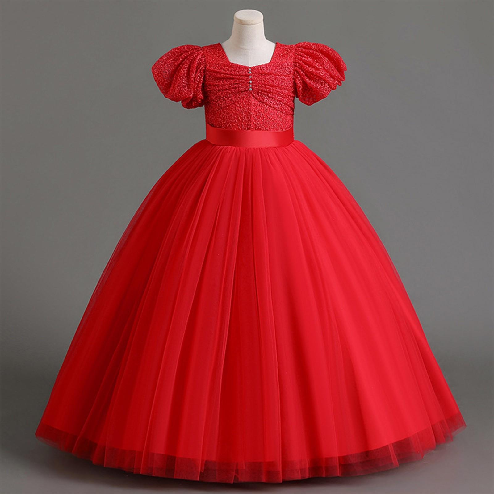 

Платье для девочки Платье принцессы Платье для ведущего на День защиты детей Платье 140 красный