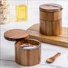 Salt Cellar with Spoon and Swivel Lid, Acacia Wood Salt Salt Keeper, Wood Jar for Kitchen, Perfect for Storing Seasonings