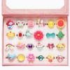 Cross-border Children's Cartoon Adjustable Gem Rings, 24-Pack Dress-Up Set for Girls, Christmas Gift