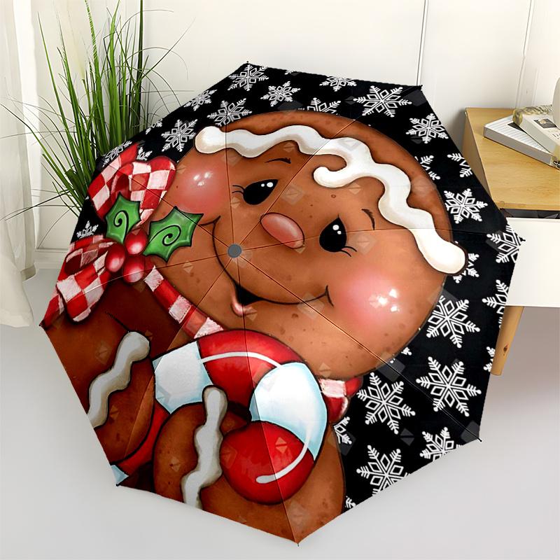 

Gingerbread Man Themed Travel Umbrella-8 Ribs Automatic Opening and Closing, Portable Folding Design, Compact and Stylish Umbrella Suitable