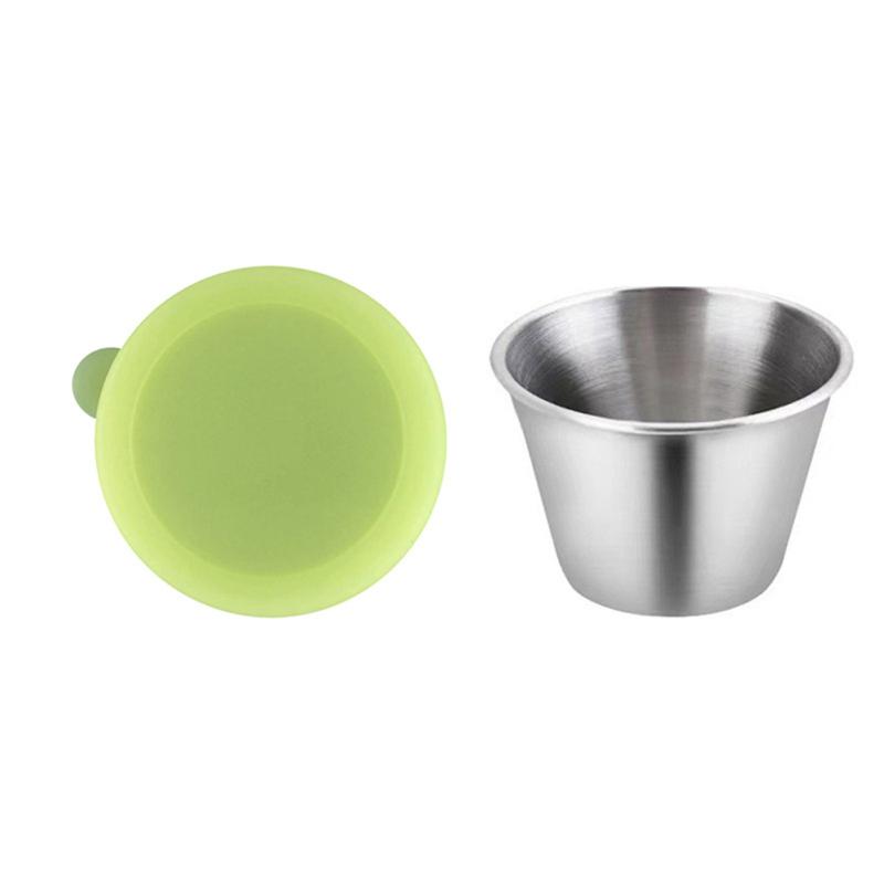Stainless Steel Sauce Containers With Silicone Lids Reusable Leak-proof Condiment Cup Salad Dressing
